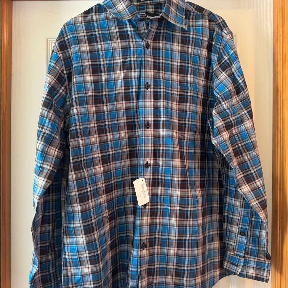 Neiman Marcus Blue and Black Casual Button Down Shirt